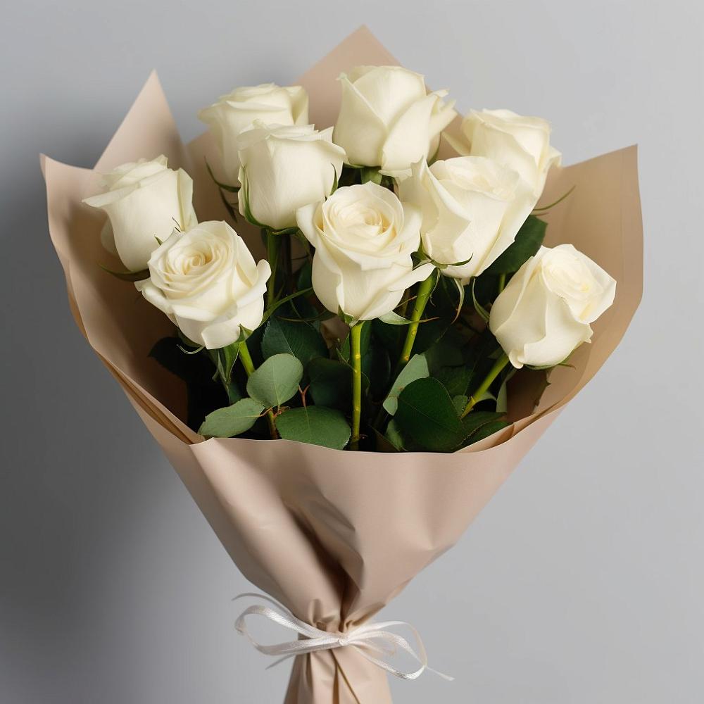 Букет 9 Белых роз Эдлесс Лав в Александровке Воронежской области