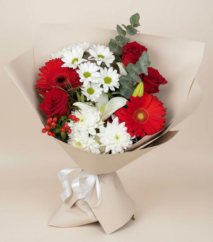 Букет цветов из: Розы, Хризантемы, Герберы и Лилии в Александровке Воронежской области