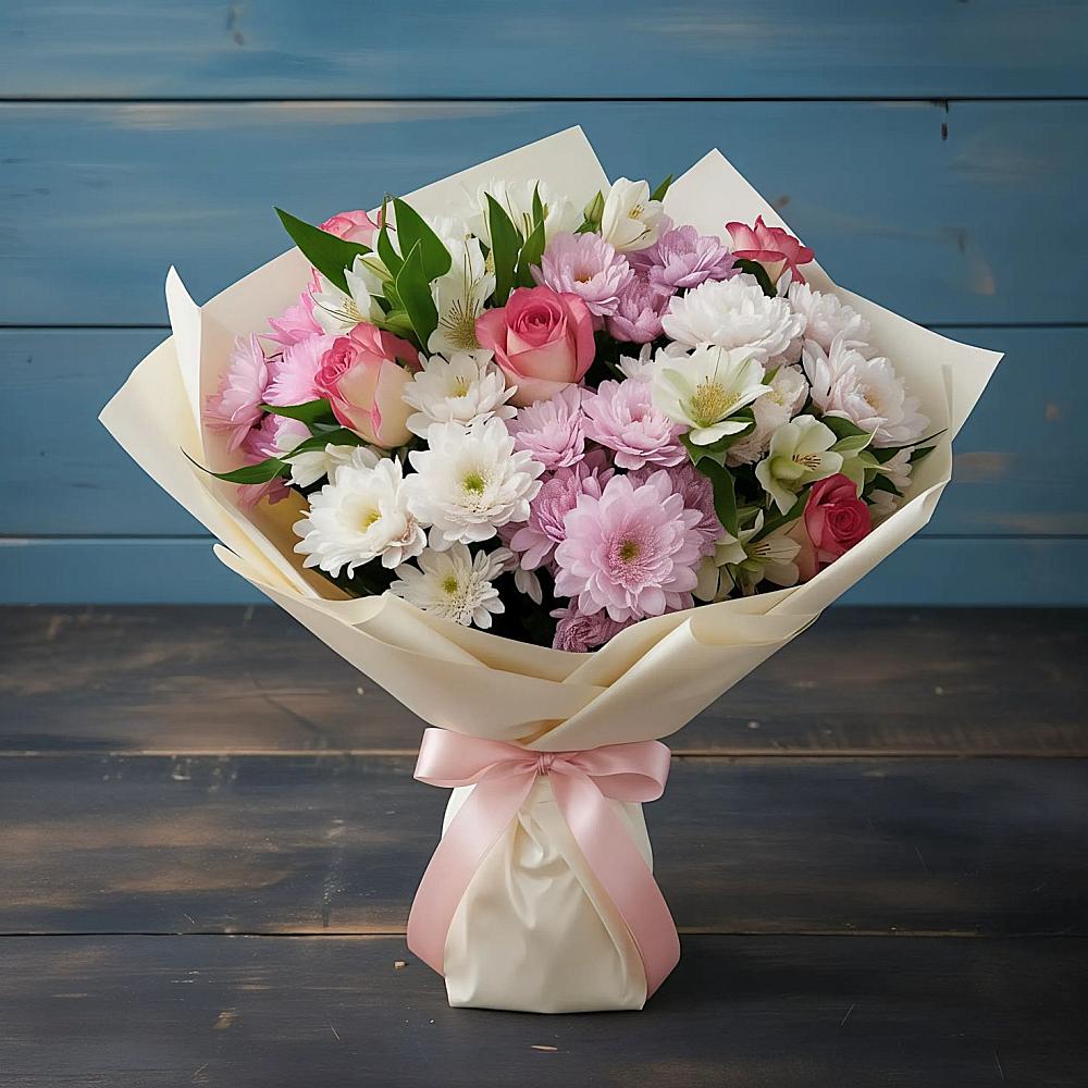 Букет цветов из: Хризантемы, Альстромерии и Розы в Александровке Воронежской области